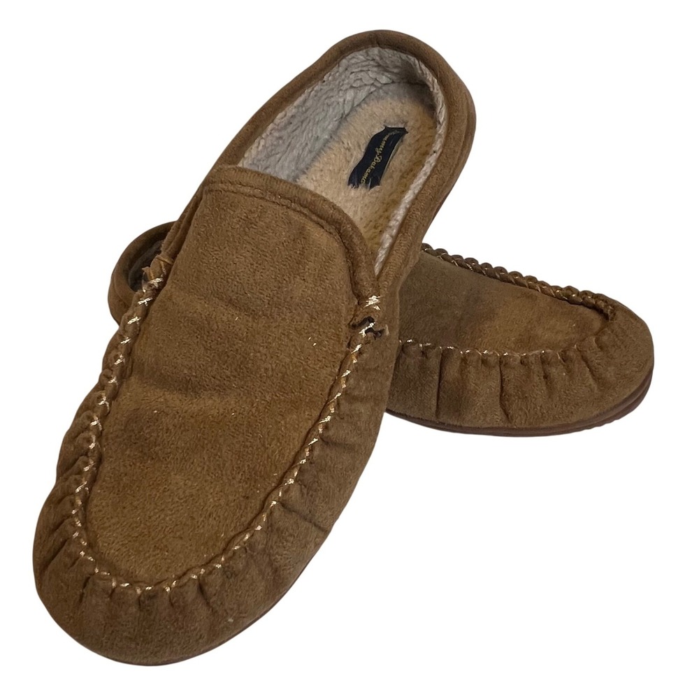 Tommy Bahama Slipper Men Tan Faux Suede Shearling Lined Moc Toe Scuff House Shoe